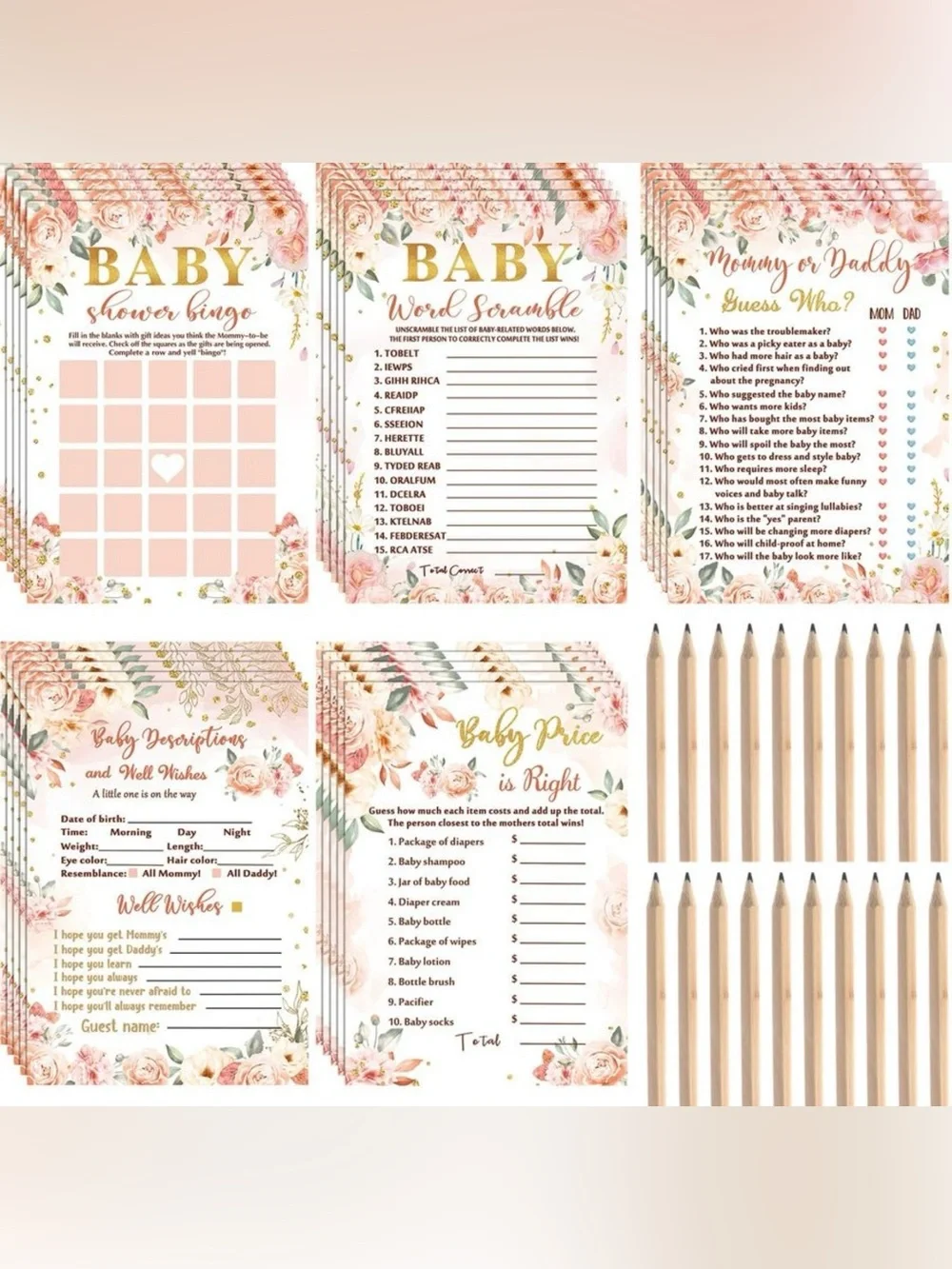 Spakon 125 Pcs Floral Baby in Bloom Shower Games for Girls